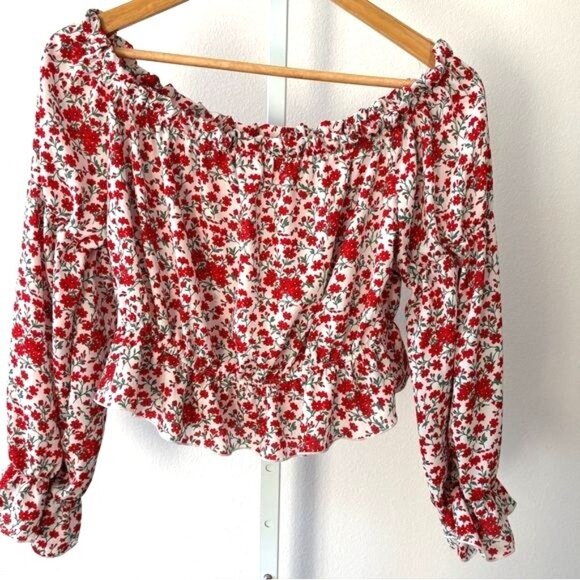 Fashion Nova Blouse XL Cropped Floral Puff Long Sleeve Boho Cottagecore Festival - Picture 9 of 12